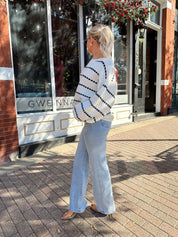 Monroe White and Navy Striped Crew Sweater