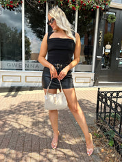 London Black Leather Mini Skirt