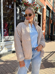 Taytum Beige Cable Knit Puff Coat