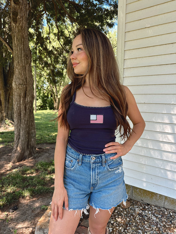 American Flag Tank Top- Navy