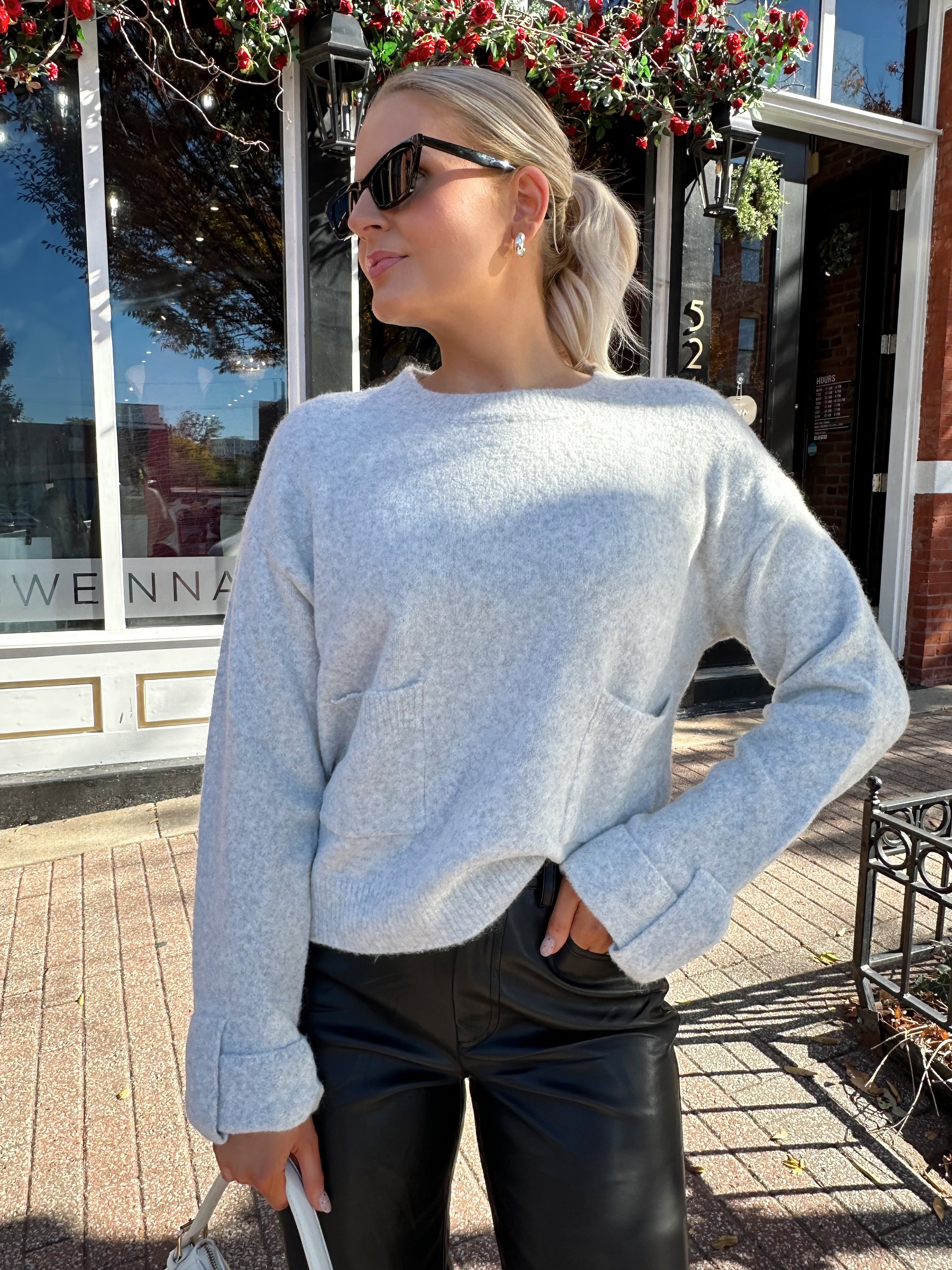 Sloan Grey Knit Pocket Sweater