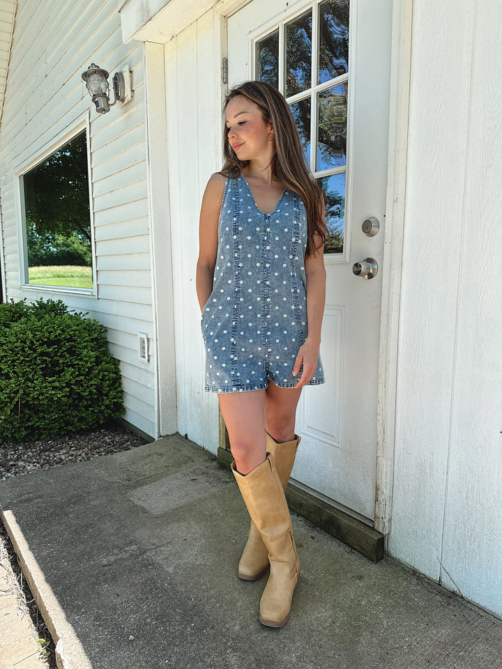 Lainey Polka Dot Denim Romper