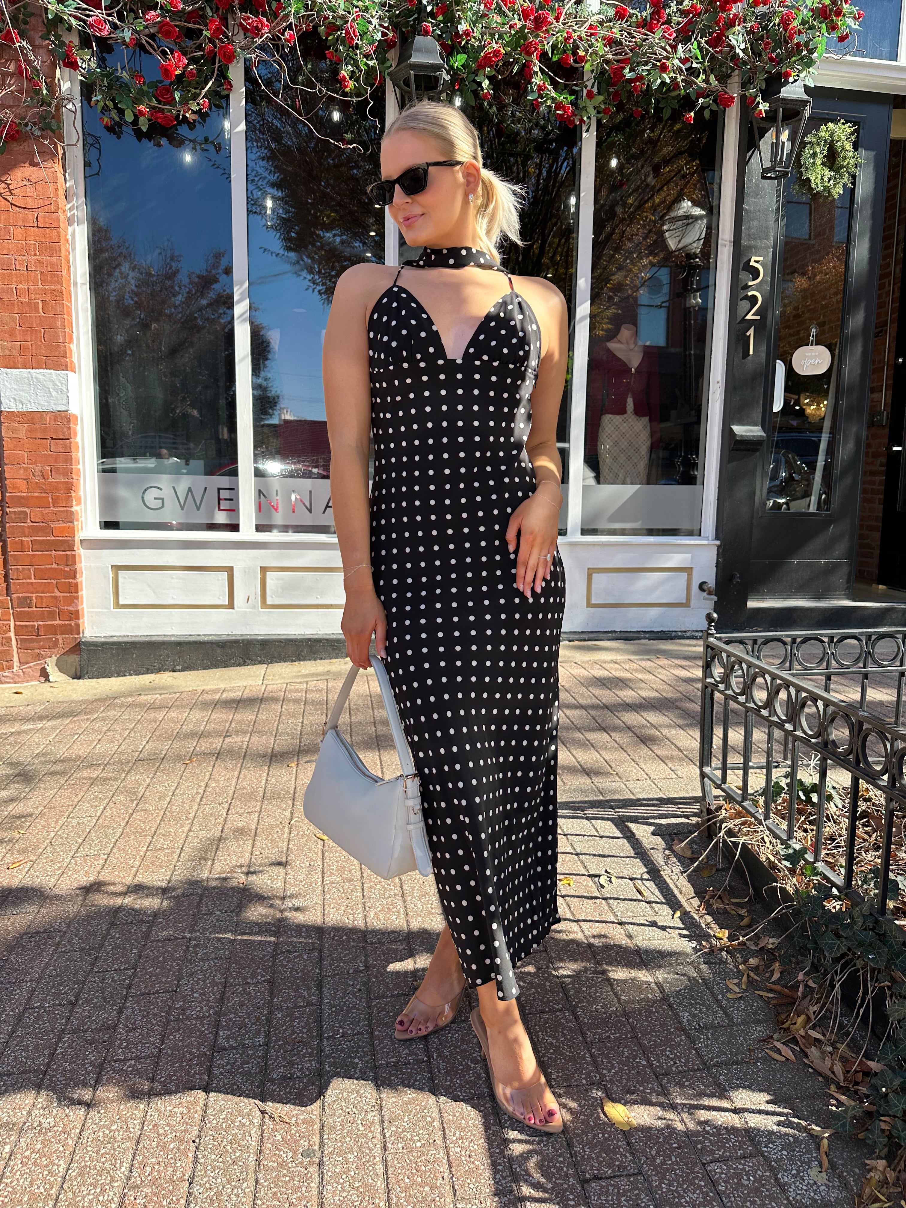 Thea Black and White Polka Dot Maxi Dress