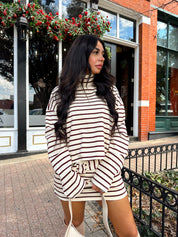 Annabelle Cream and Maroon Striped Two-Piece Skort Set