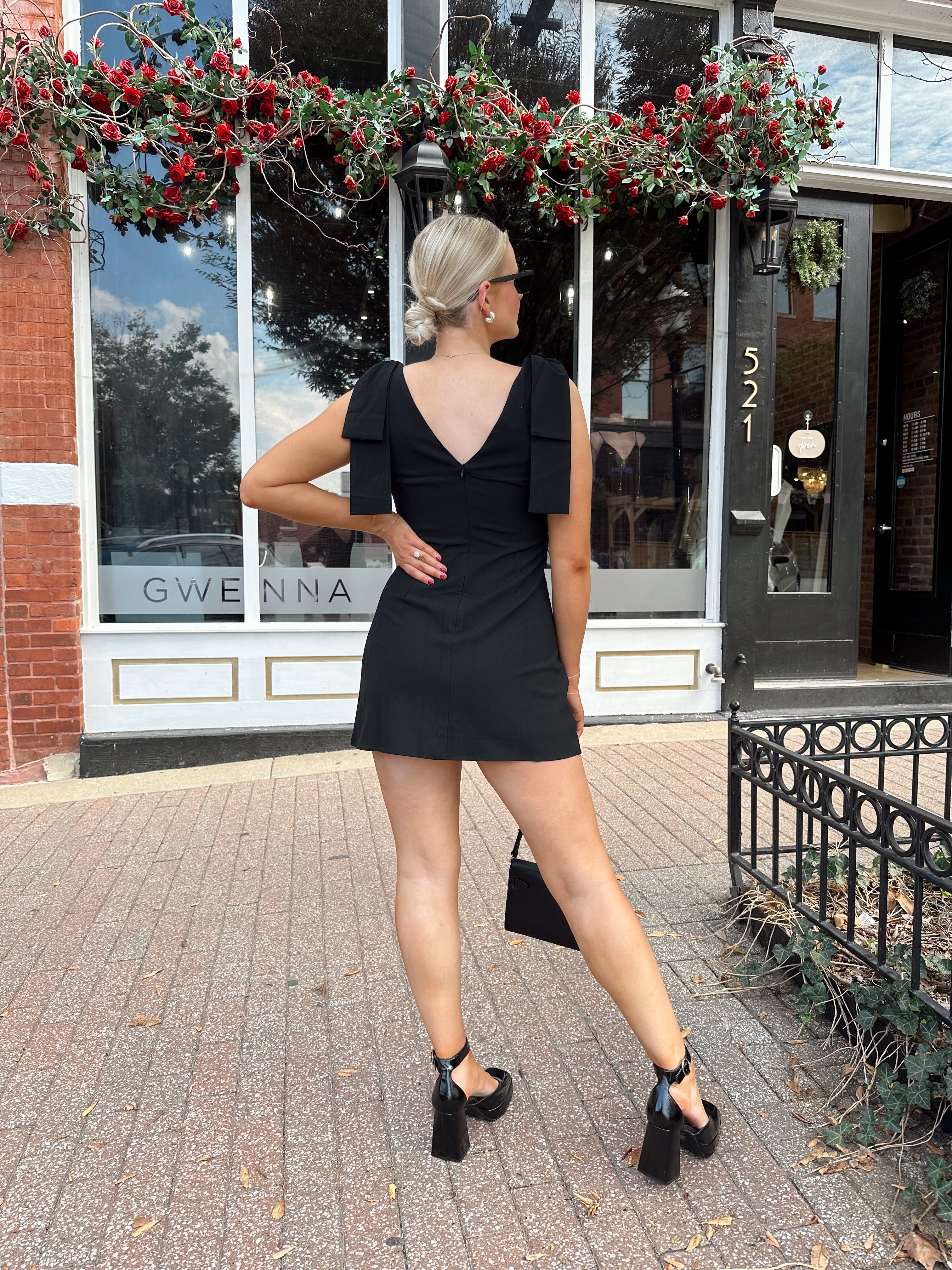 Milan Black Button Down Ribbon Detail Mini Dress