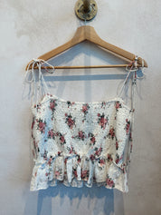 Arlene White and Pink Floral Lace Corset Top