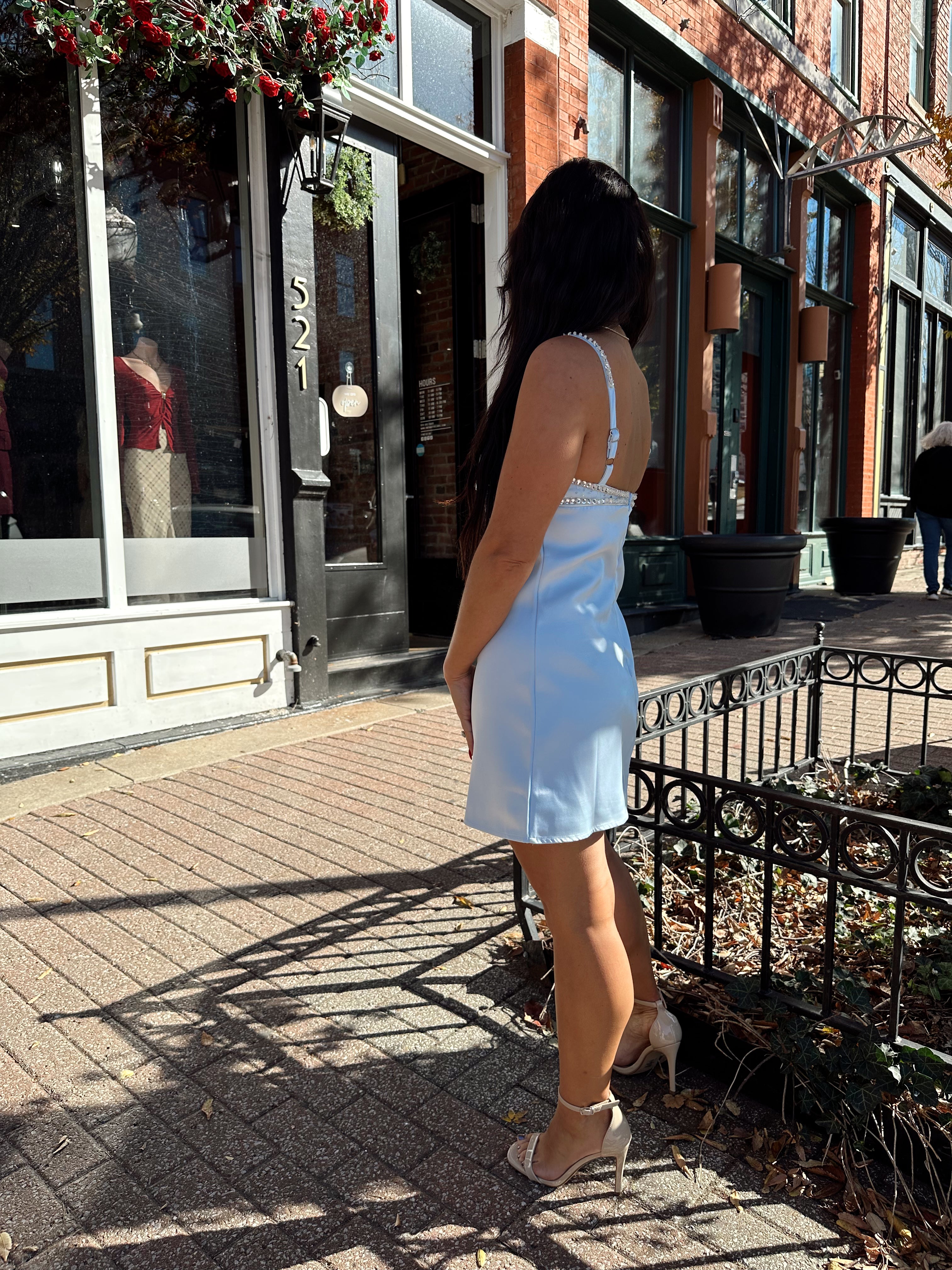 Maeve Sky Blue Jewel Mini Dress