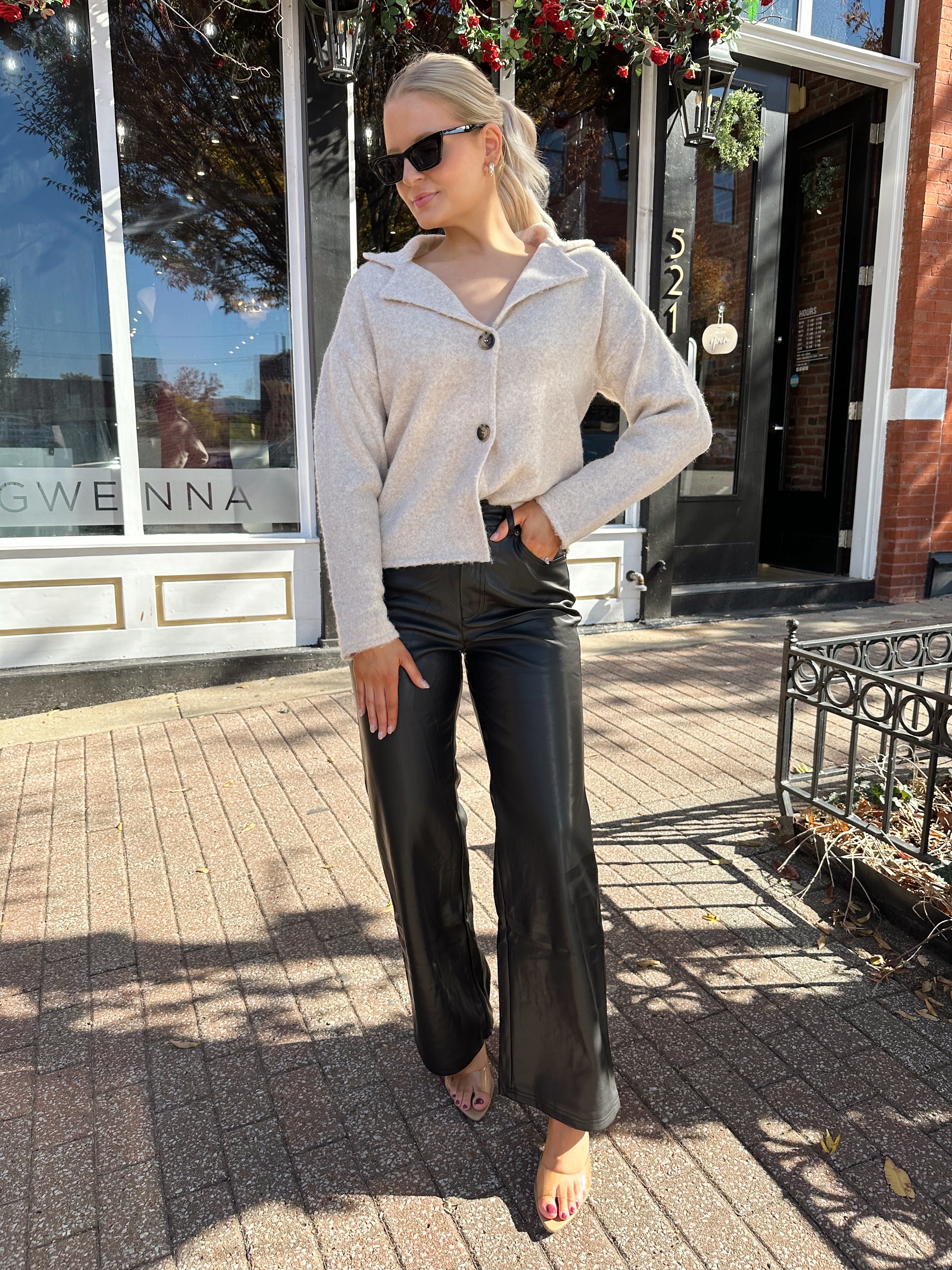 Miley Oatmeal Button Up Collared Cardigan