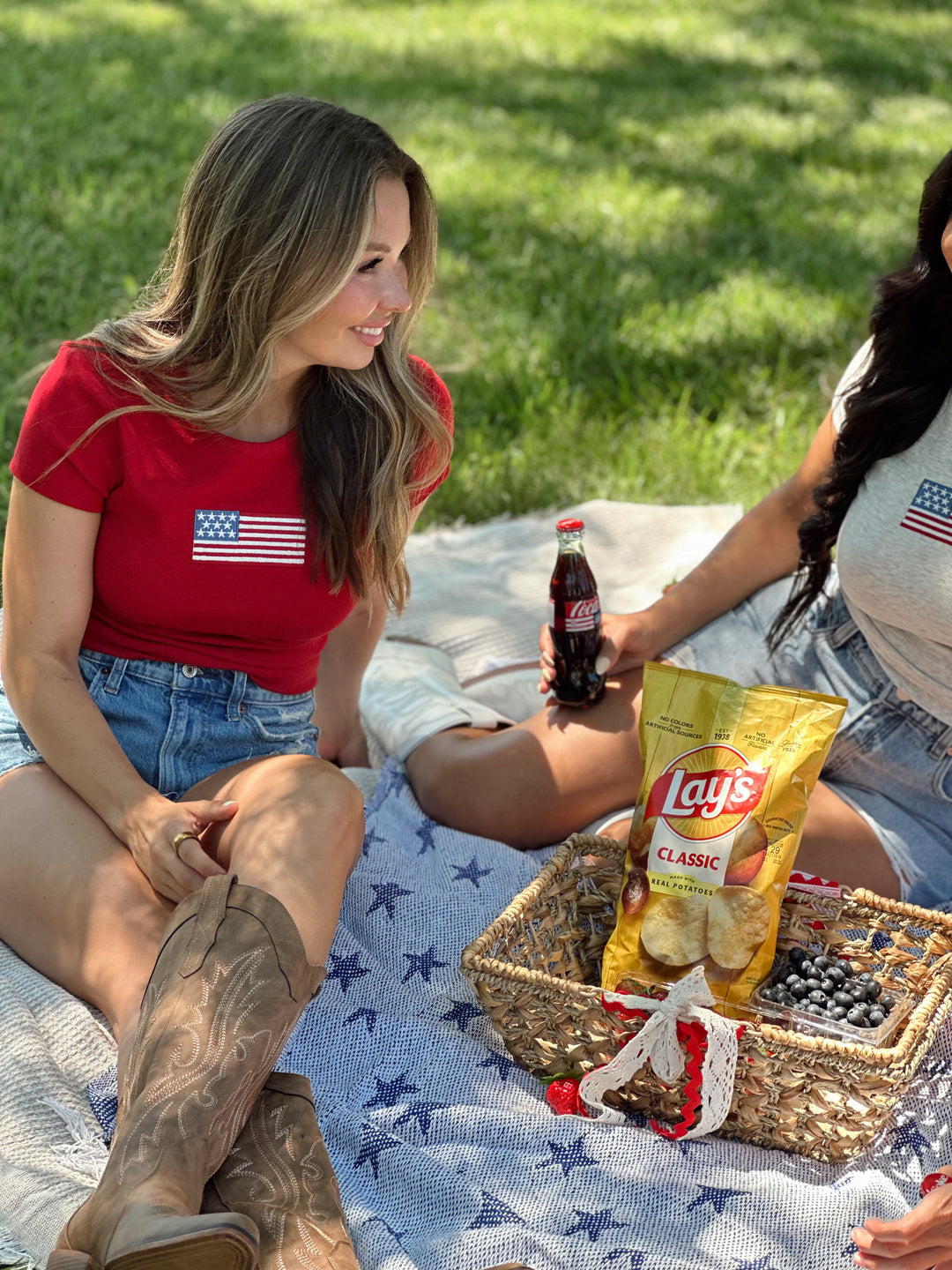 Embroidered American Flag Baby Tee- Red