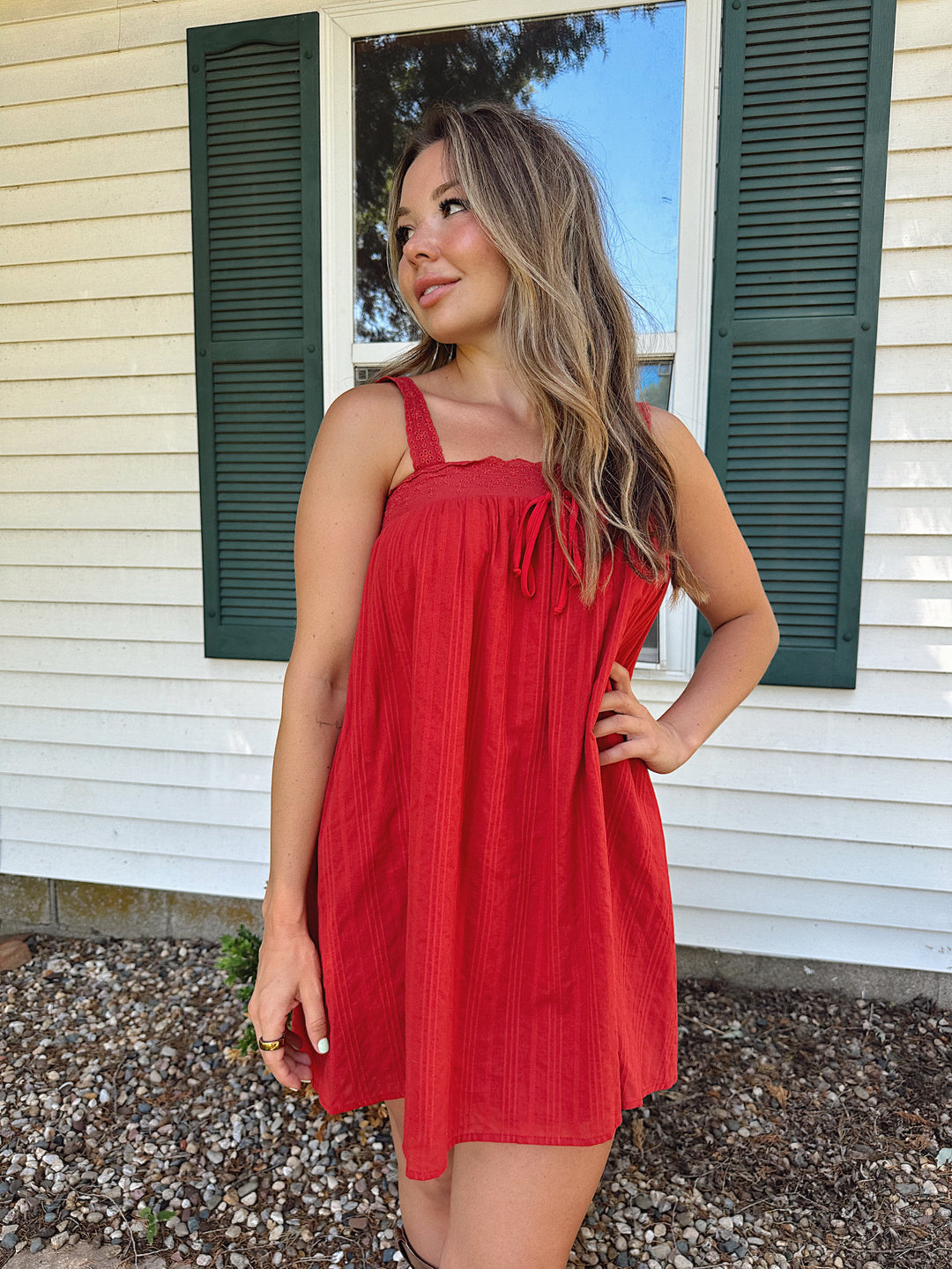Gema Red Textured Mini Dress