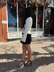 Lucia White and Black Contrast Long Sleeve Cut Out Top