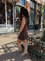 Rhea Brown Eyelet Lace Mini Dress