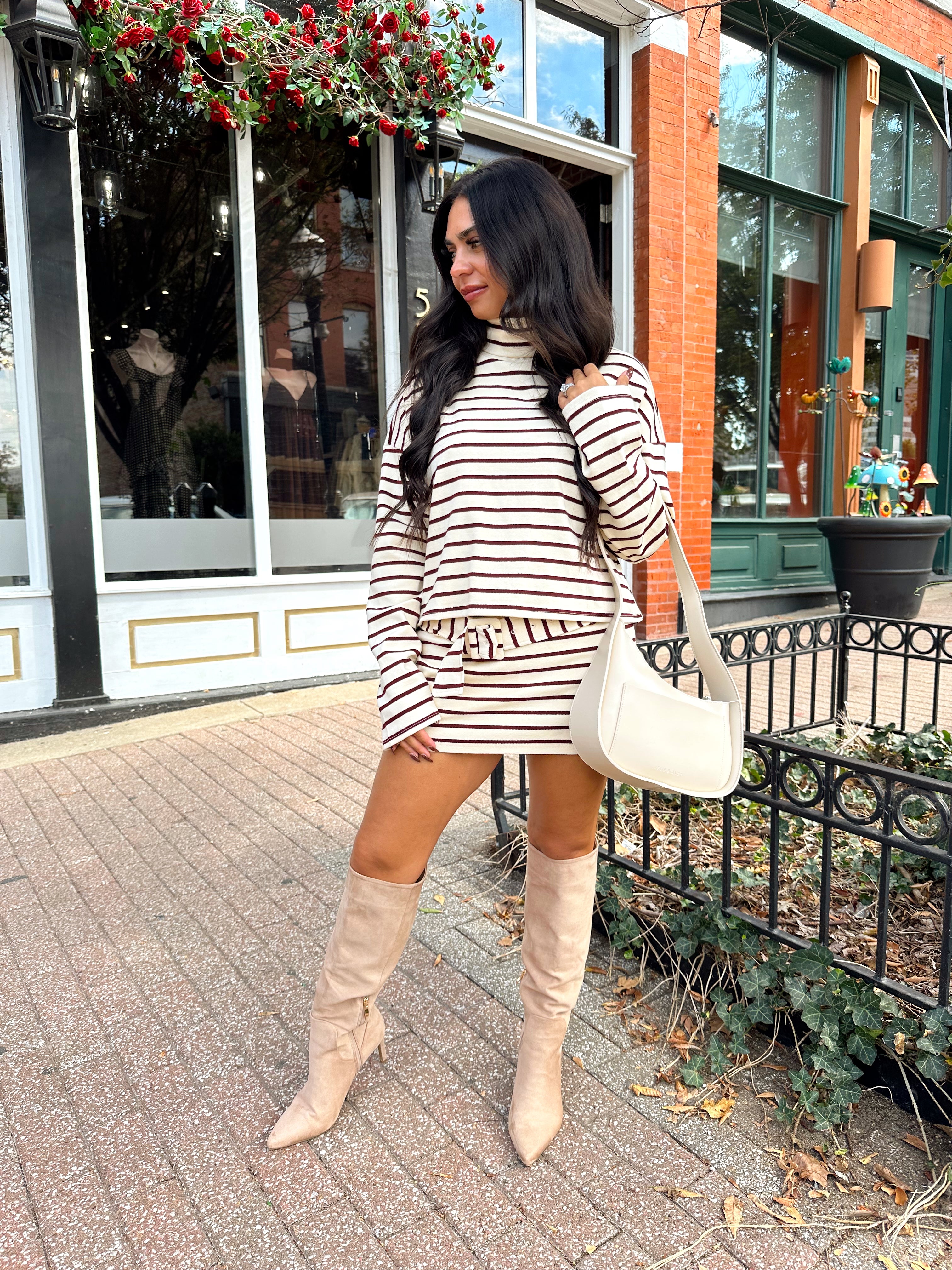 Annabelle Cream and Maroon Striped Two-Piece Skort Set