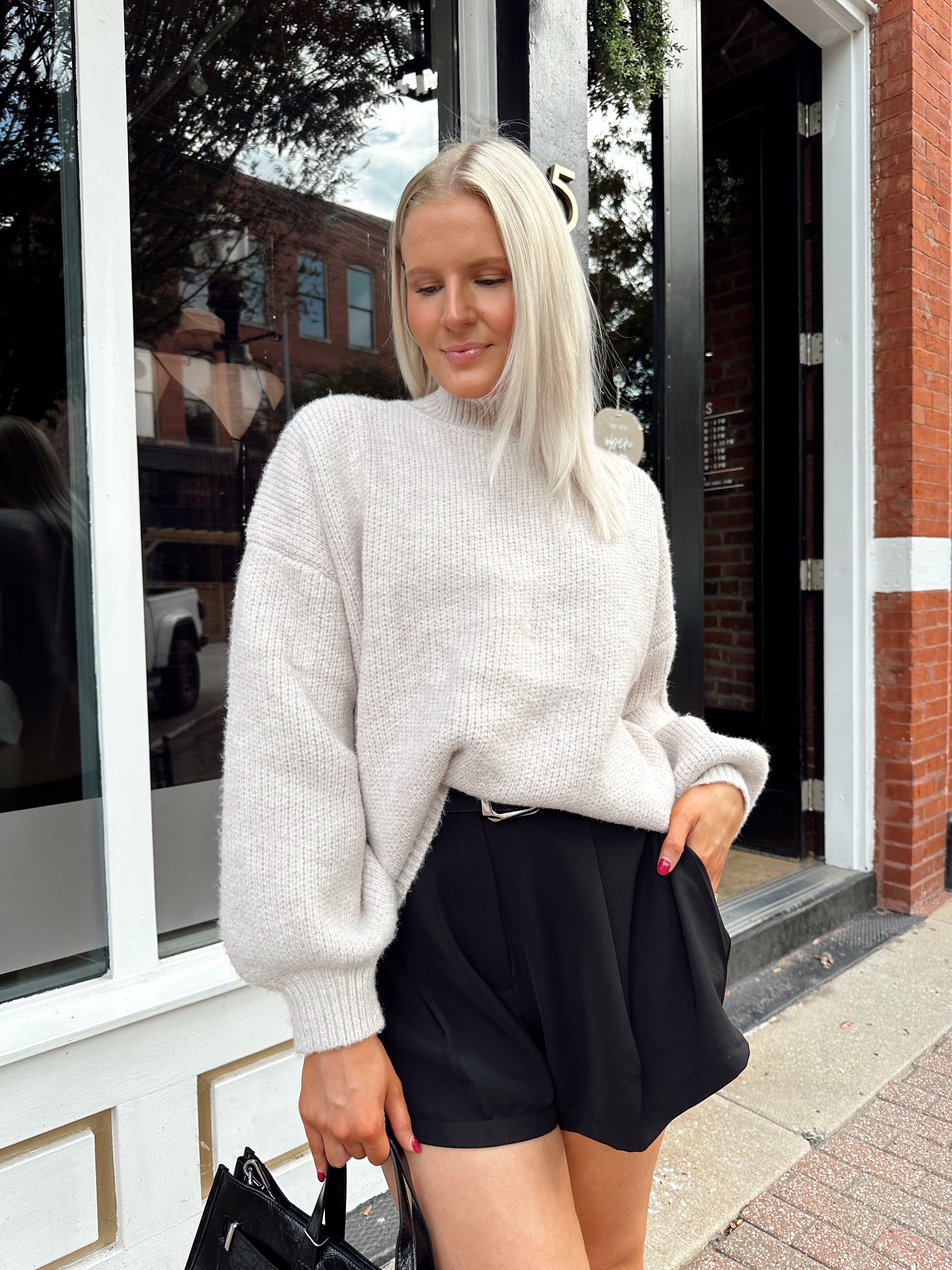 Stone Taupe Oversized Turtleneck Sweater