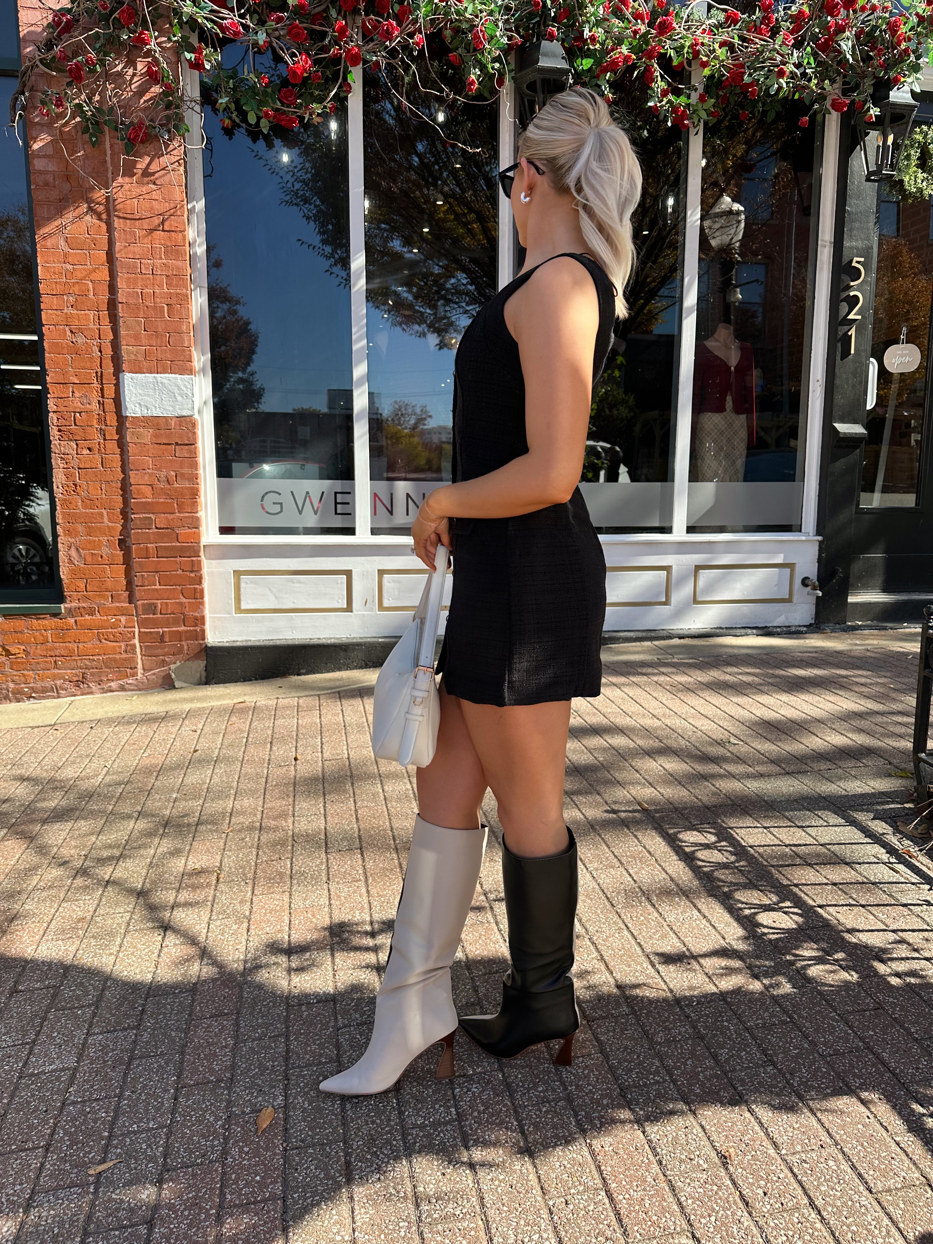 Kleo Black Bouclé Button Down Mini Dress