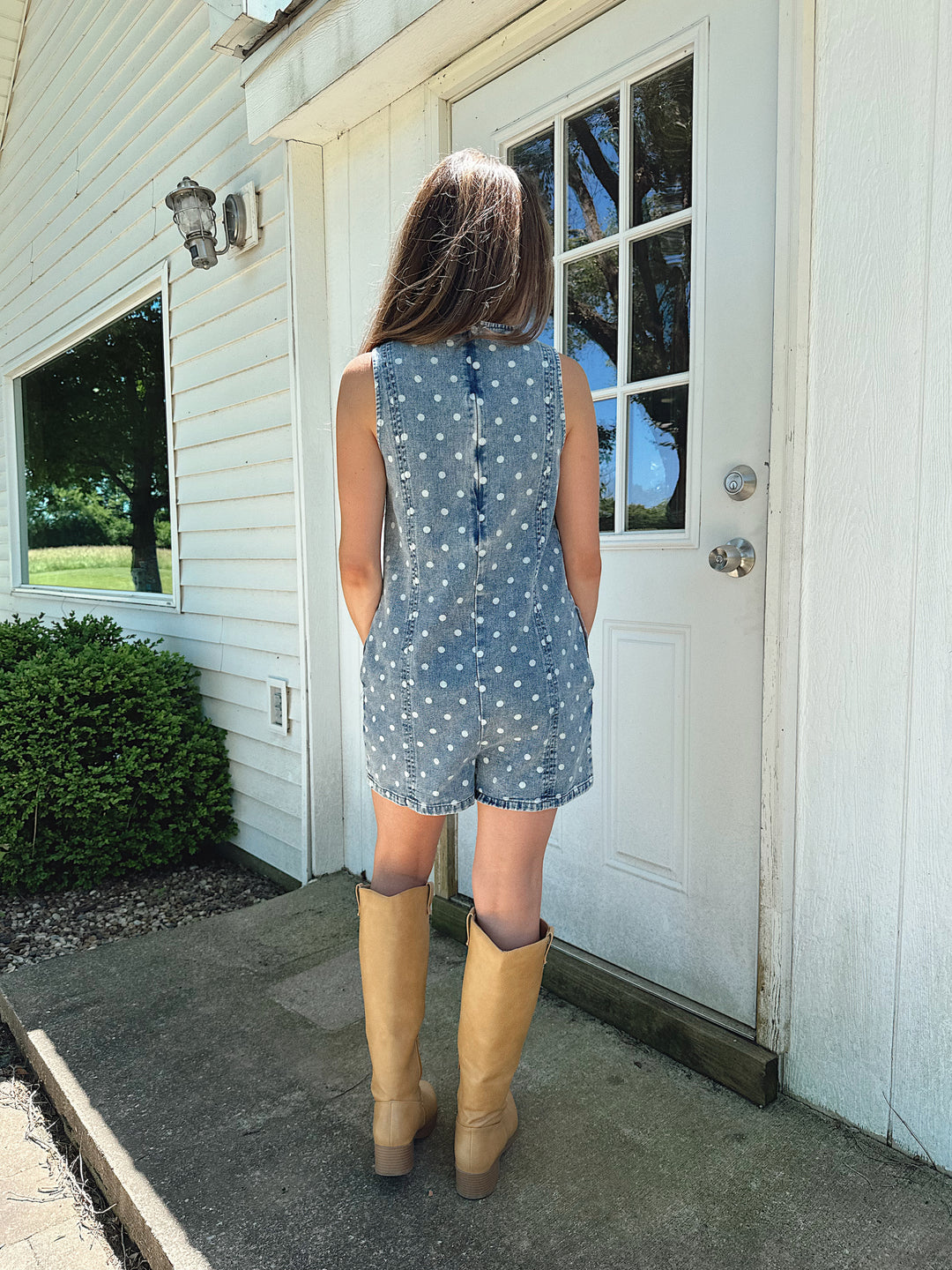 Lainey Polka Dot Denim Romper