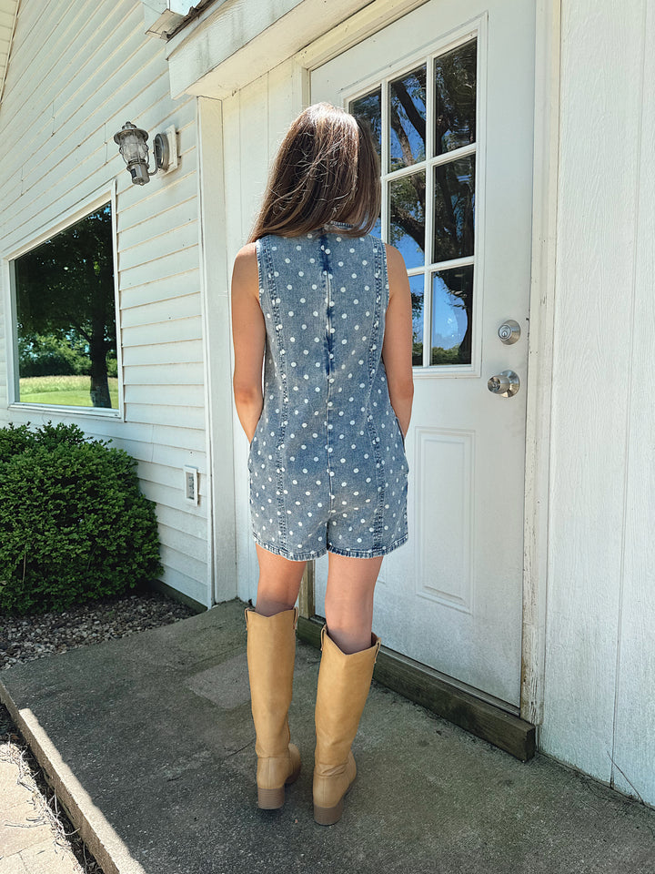 Lainey Polka Dot Denim Romper