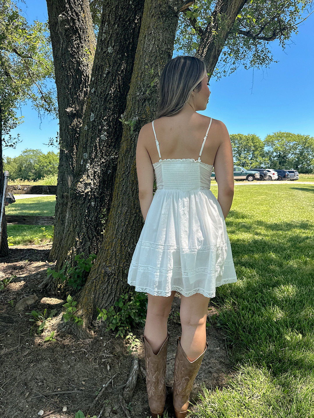 Flora White Lace Trim Mini Dress