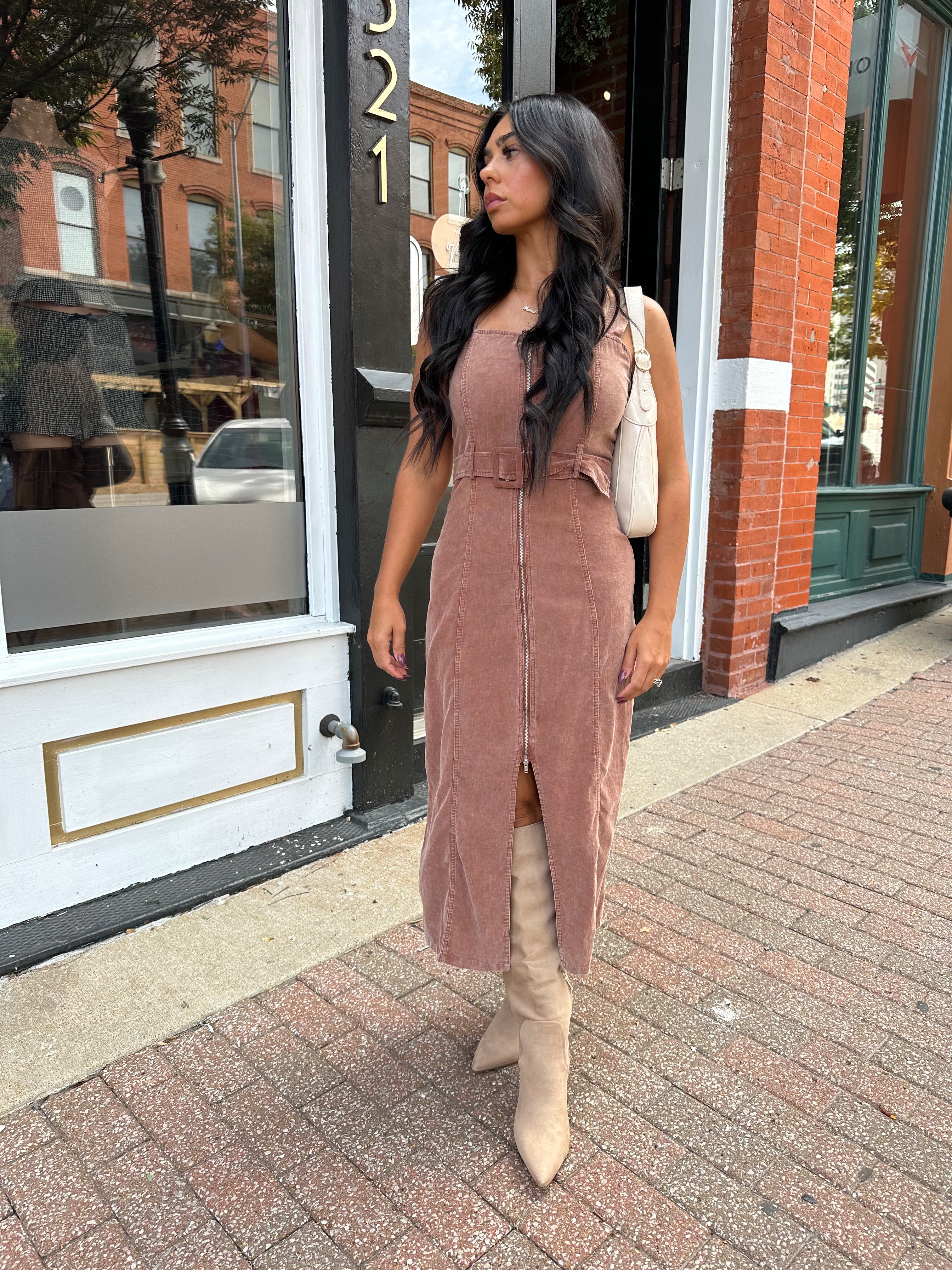 Alice Plum Corduroy Belted Midi Dress