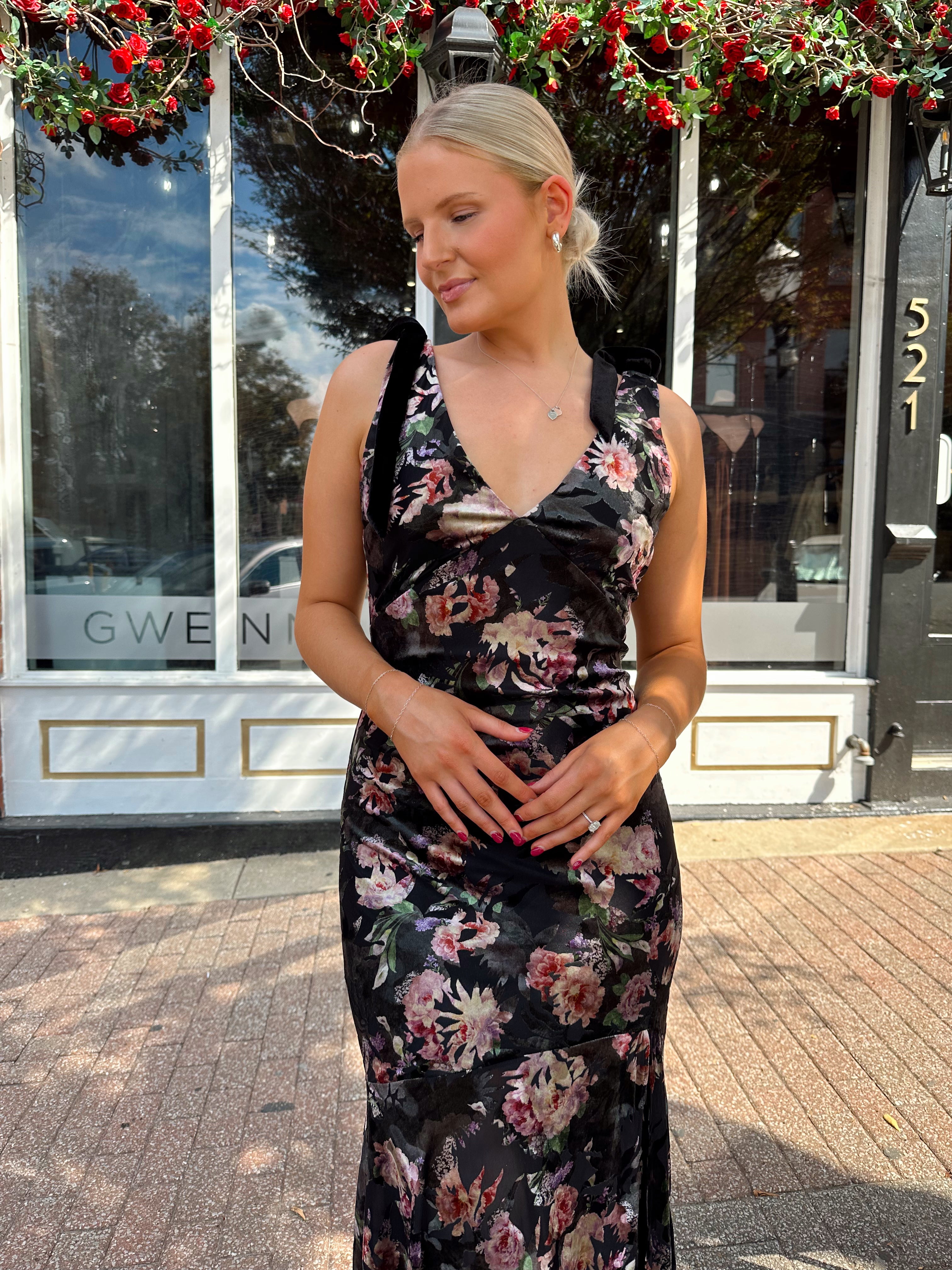 Sofie Black Floral Velvet Maxi Dress
