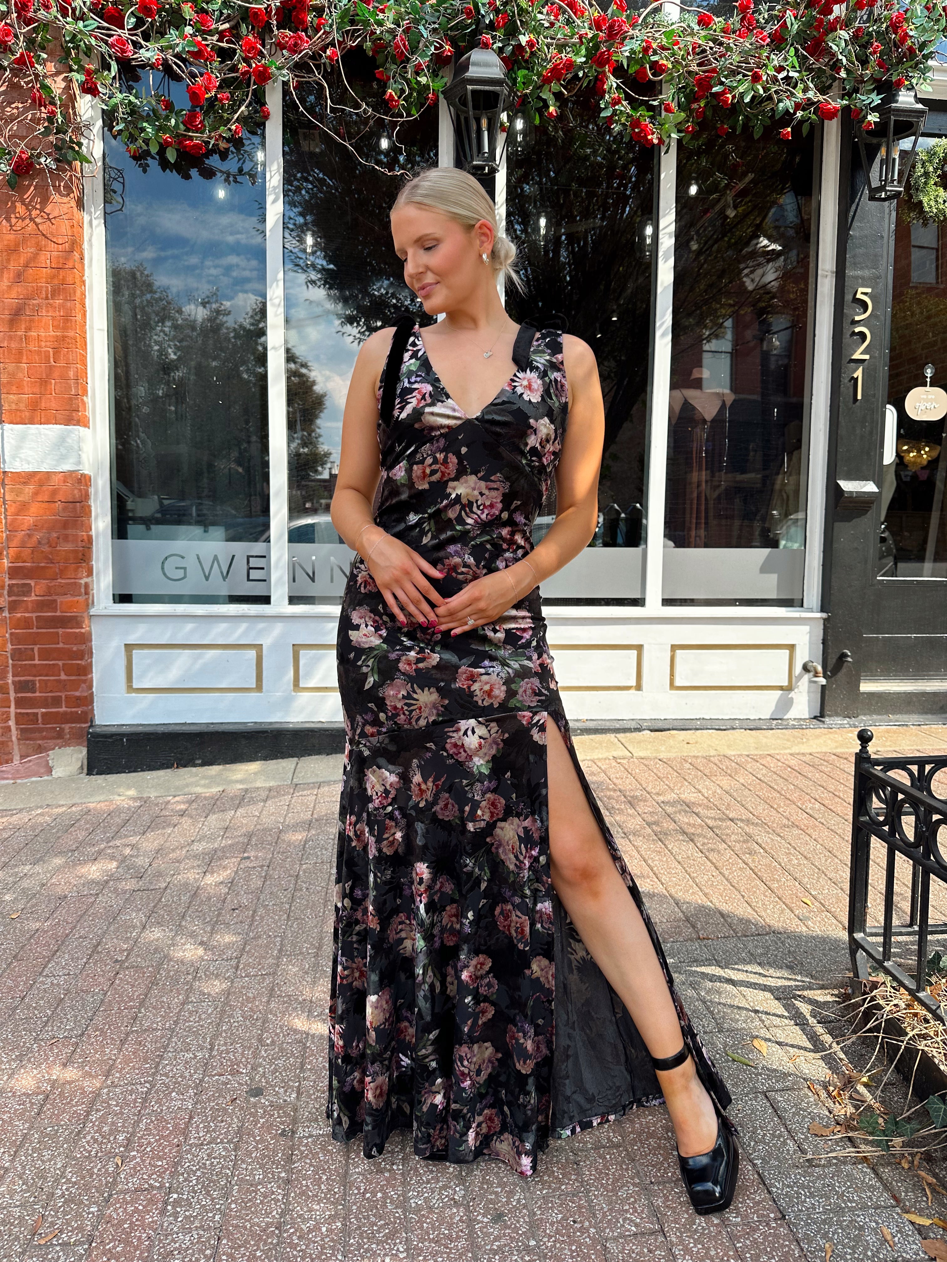Sofie Black Floral Velvet Maxi Dress