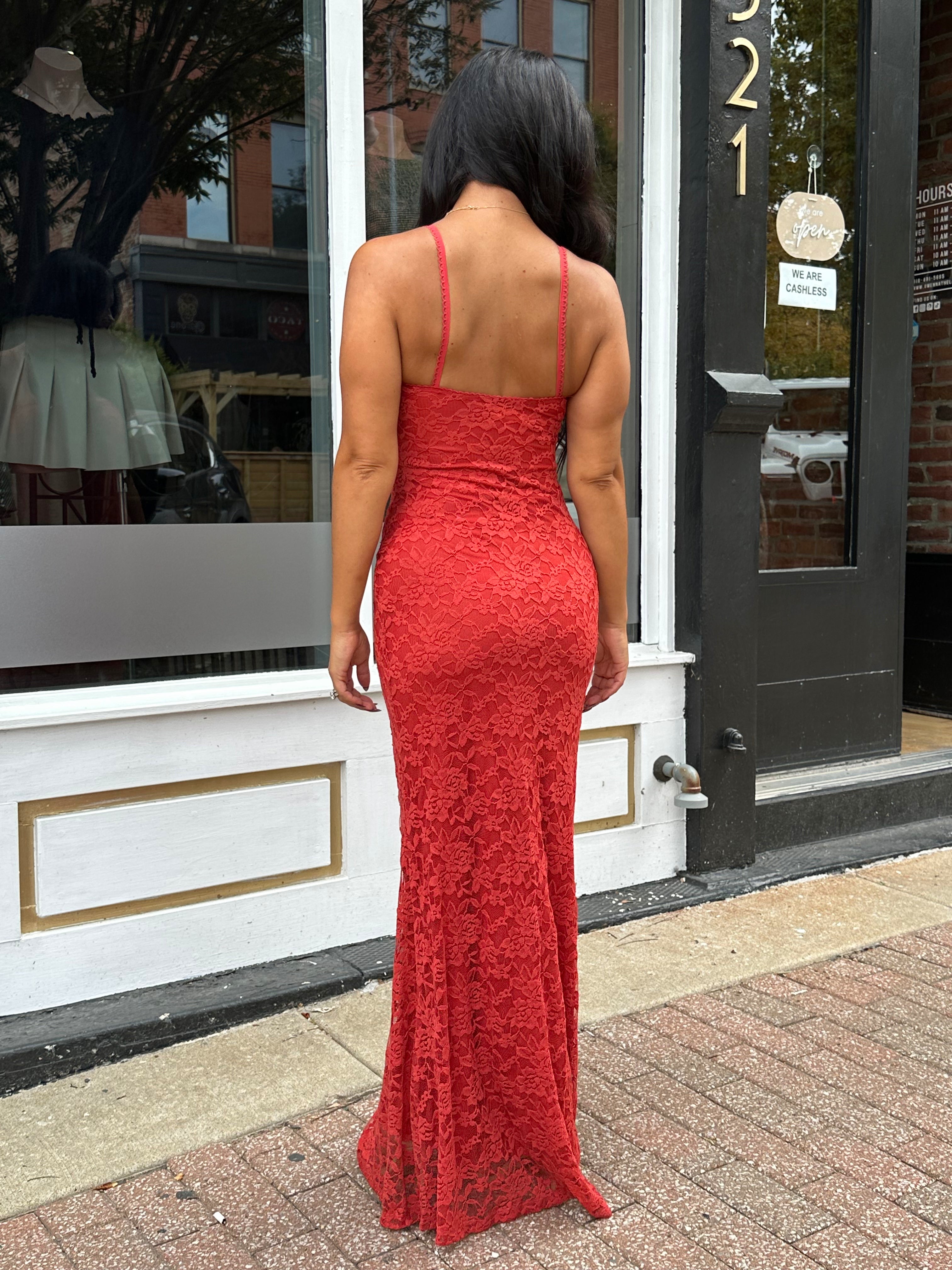 Remy Rust Lace Bodycon Maxi Dress