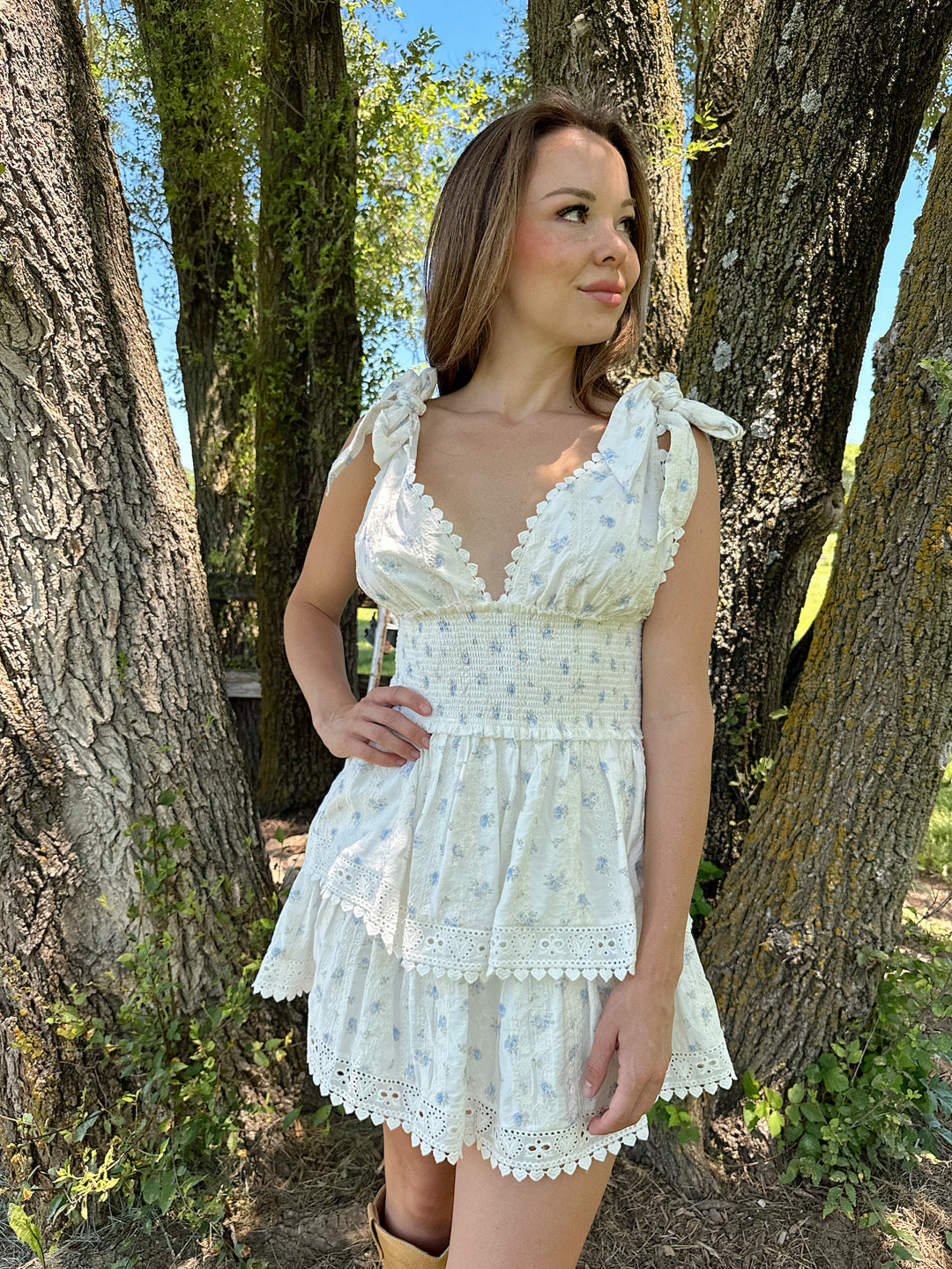 Kenna Blue Ditsy Eyelet Mini Dress
