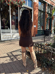 Rhea Brown Eyelet Lace Mini Dress