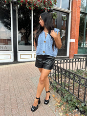 Drew Chunky Blue Knit Sweater Button Up
