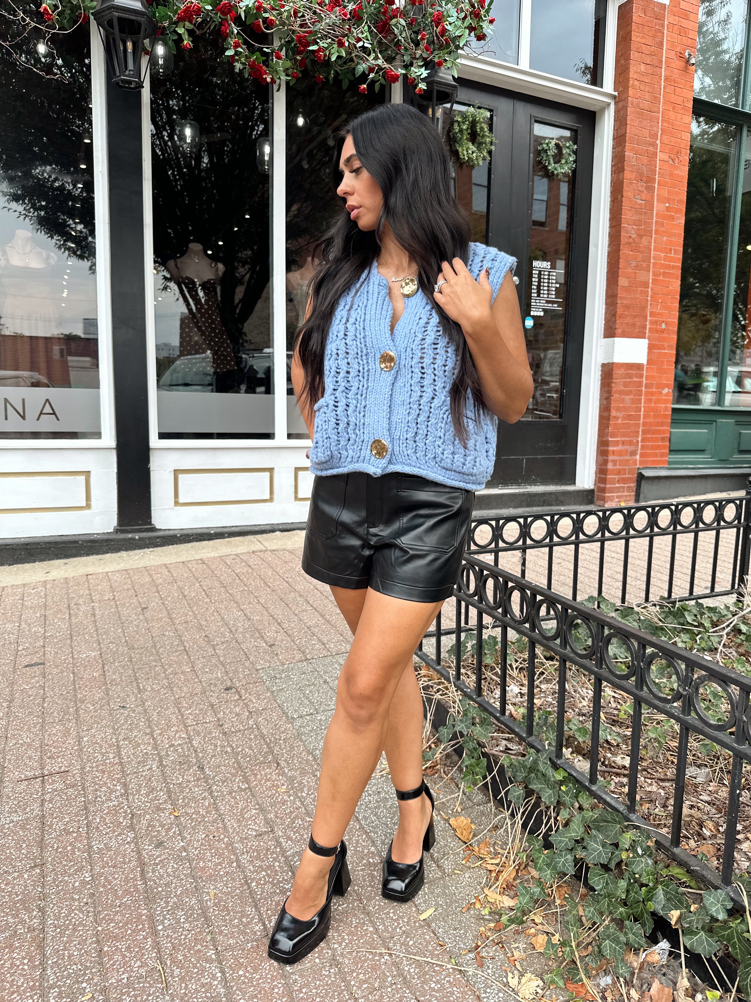 Drew Chunky Blue Knit Sweater Button Up