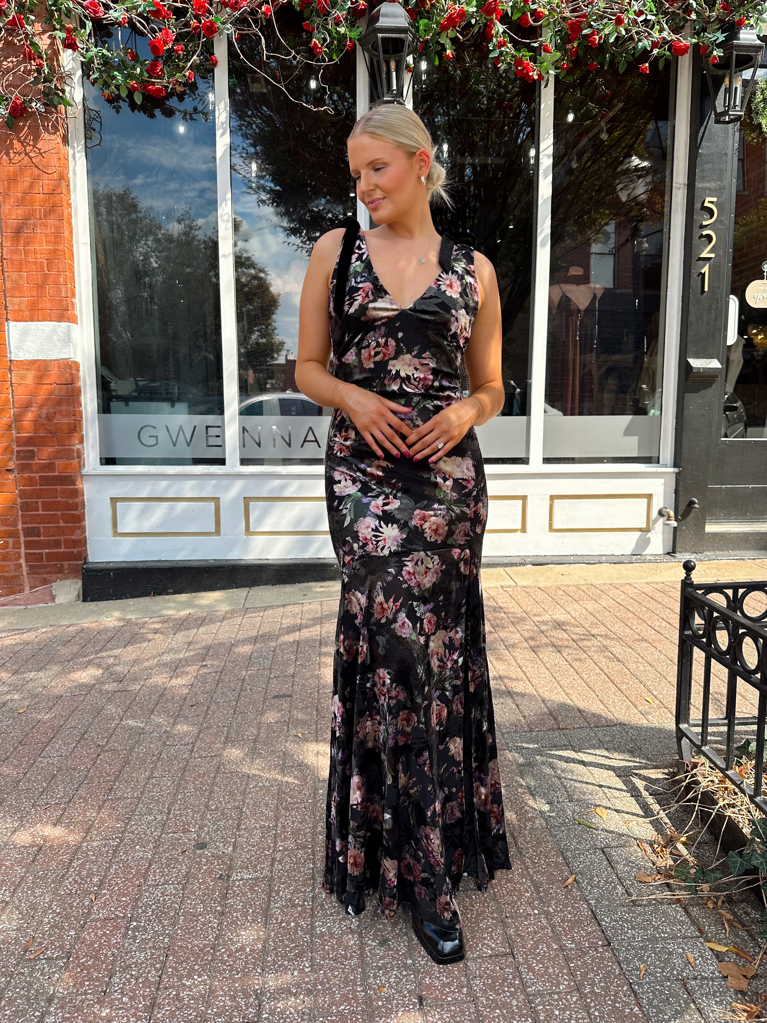 Sofie Black Floral Velvet Maxi Dress