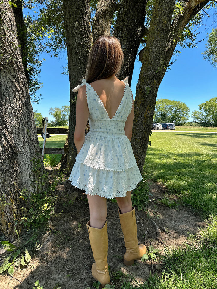 Kenna Blue Ditsy Eyelet Mini Dress