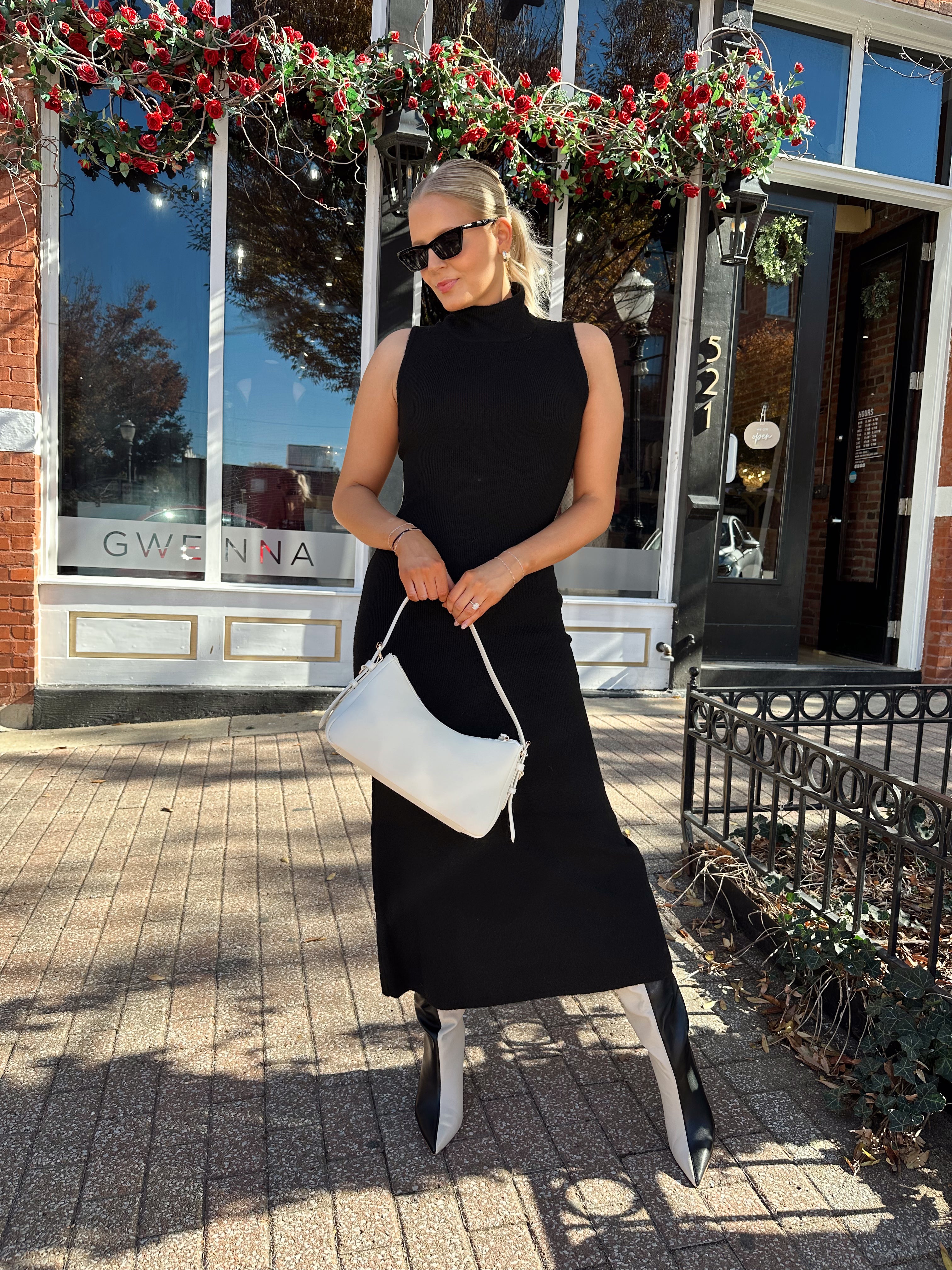 Drew Black Knit Turtleneck Sleeveless Maxi Dress