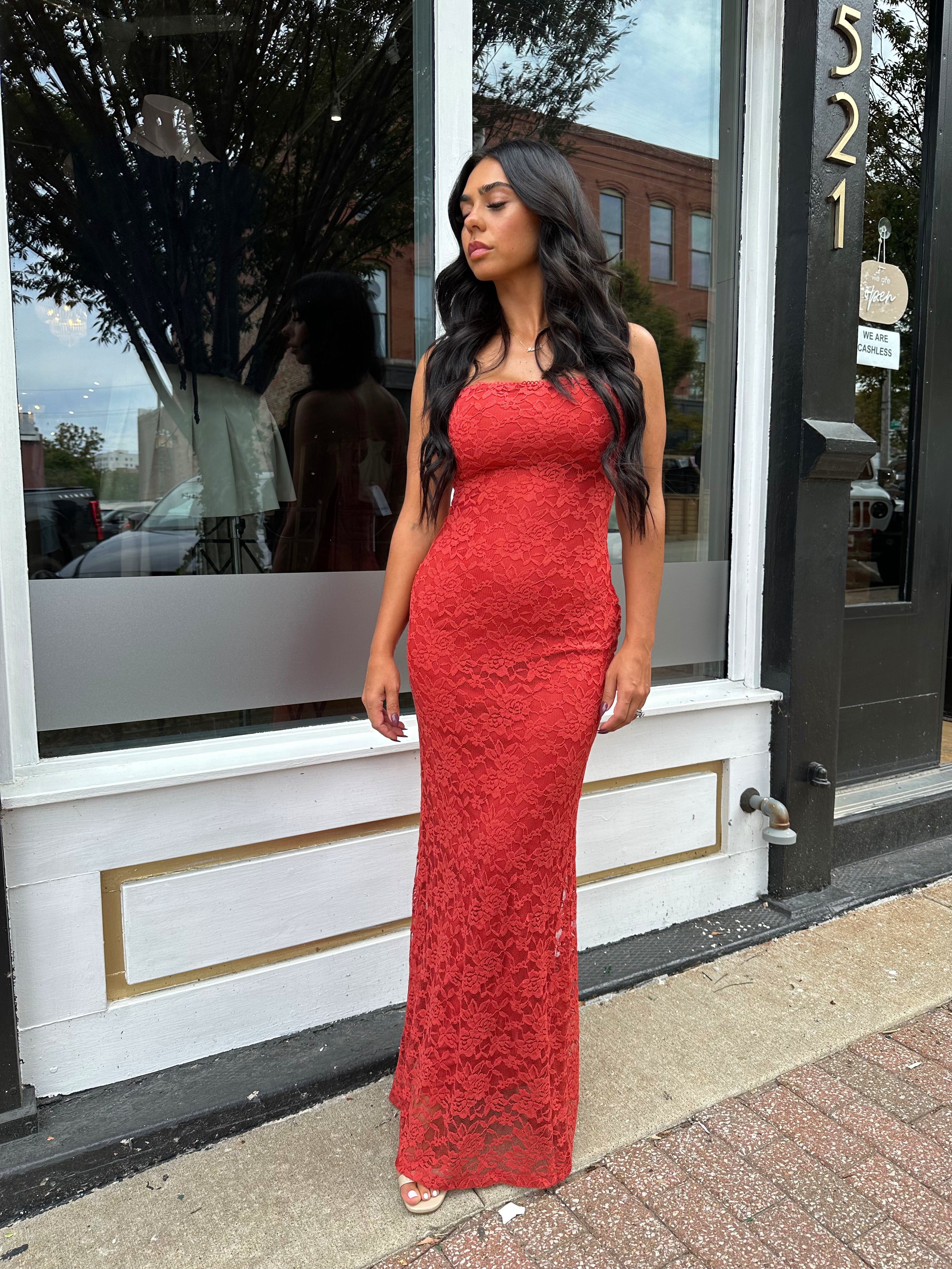 Remy Rust Lace Bodycon Maxi Dress
