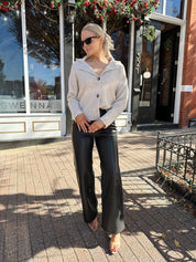 Miley Oatmeal Button Up Collared Cardigan