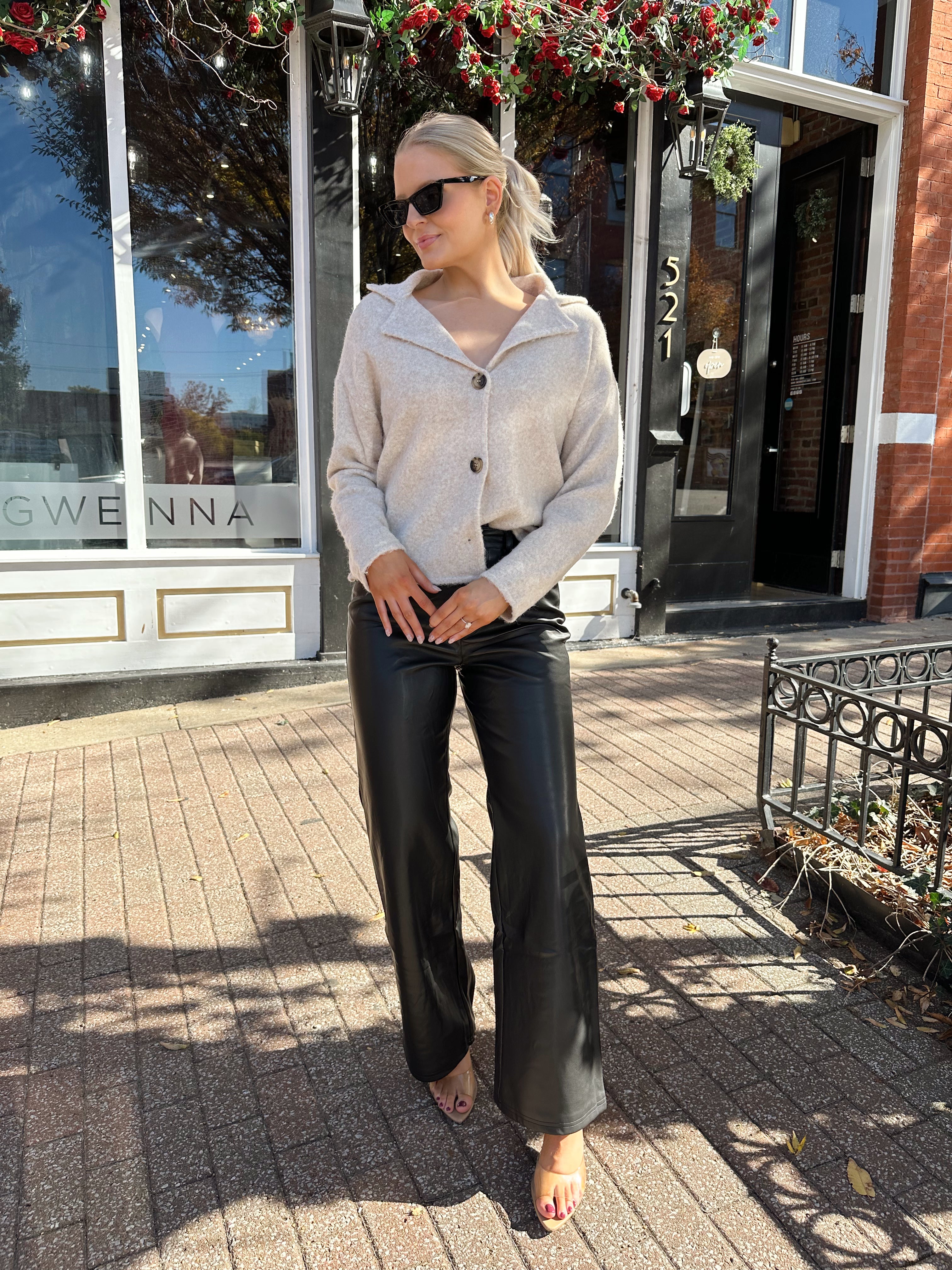 Miley Oatmeal Button Up Collared Cardigan