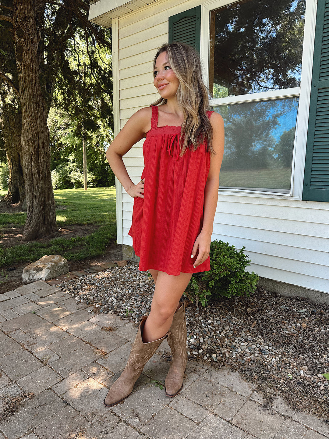 Gema Red Textured Mini Dress
