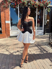 Kala Black and White Polka Dot Bubble Hem Mini Dress