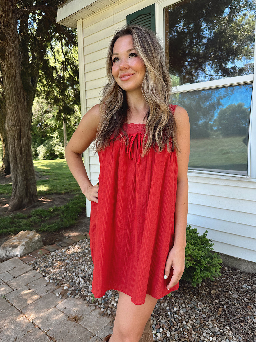 Gema Red Textured Mini Dress