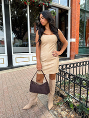 Mara Beige Vegan Leather Mini Dress