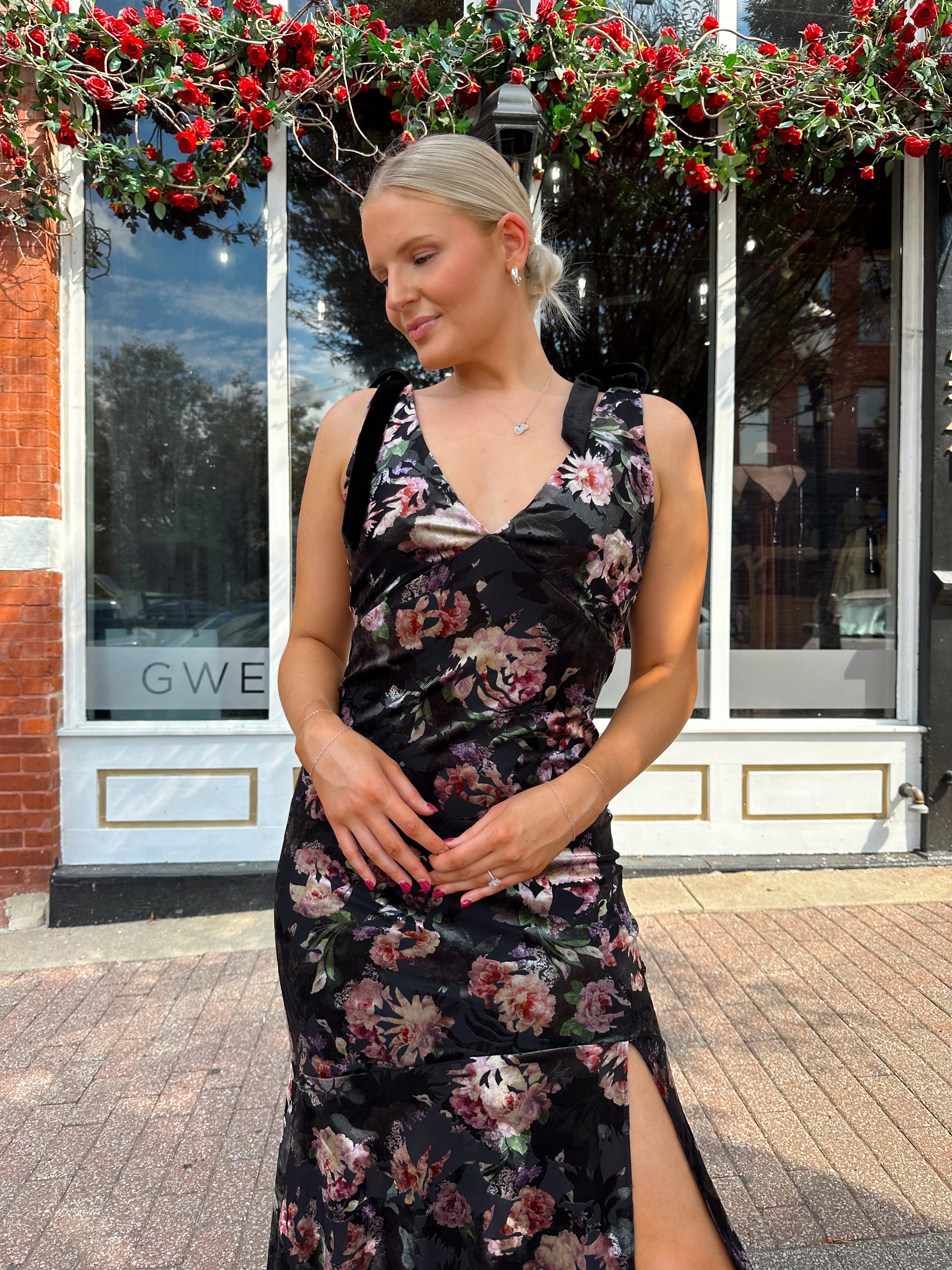 Sofie Black Floral Velvet Maxi Dress