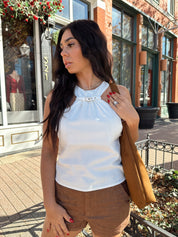 Maria White Buckle Detail Tank Top