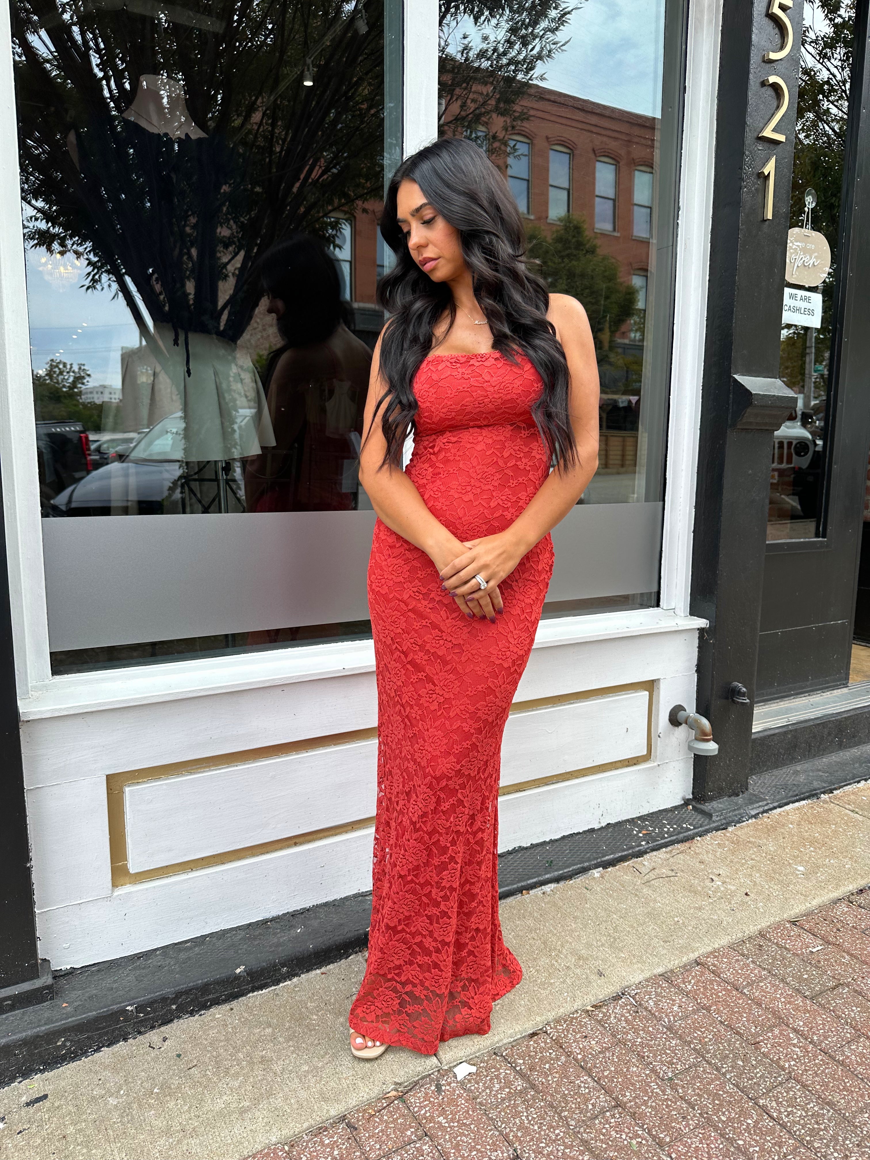 Remy Rust Lace Bodycon Maxi Dress
