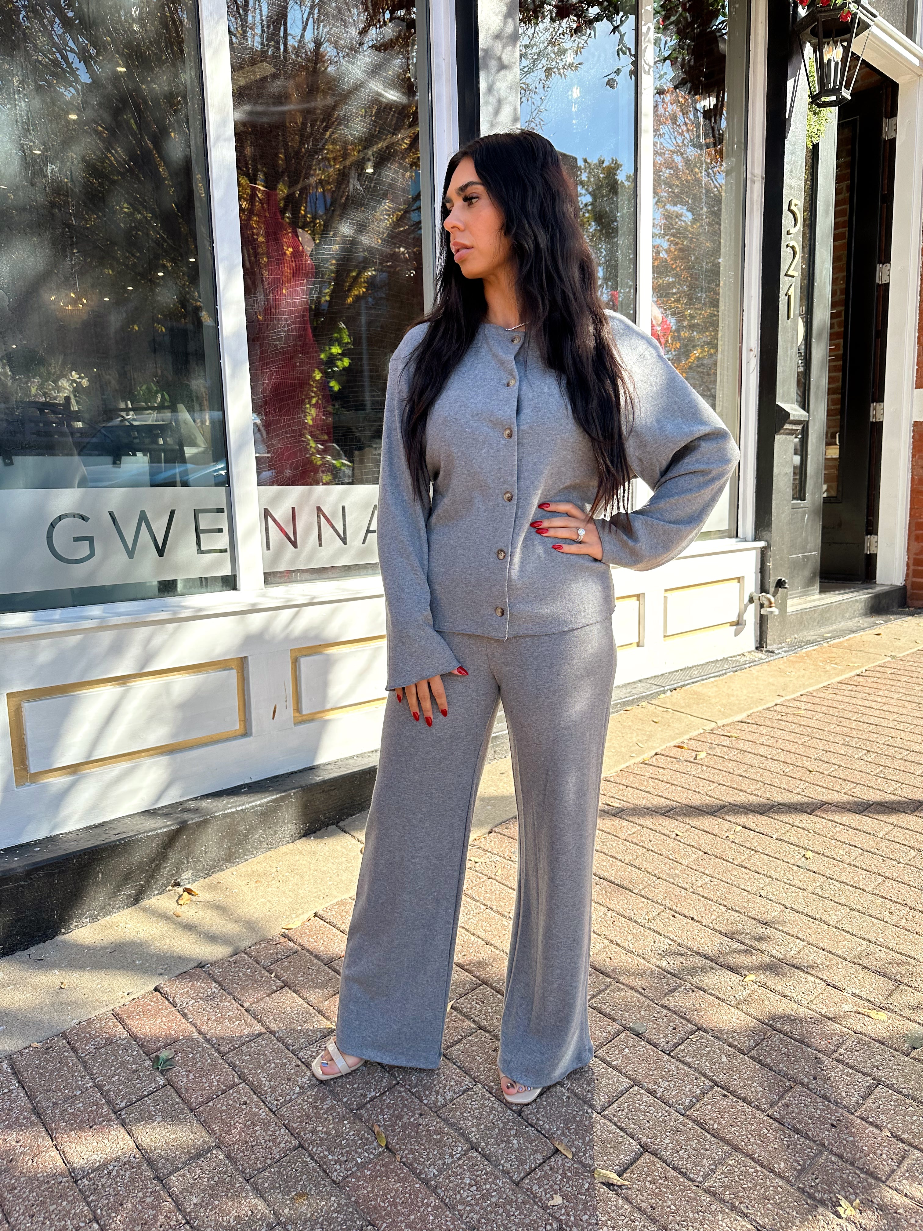 Kaycee Grey Cardigan and Wide Leg Pant Two-Piece Set