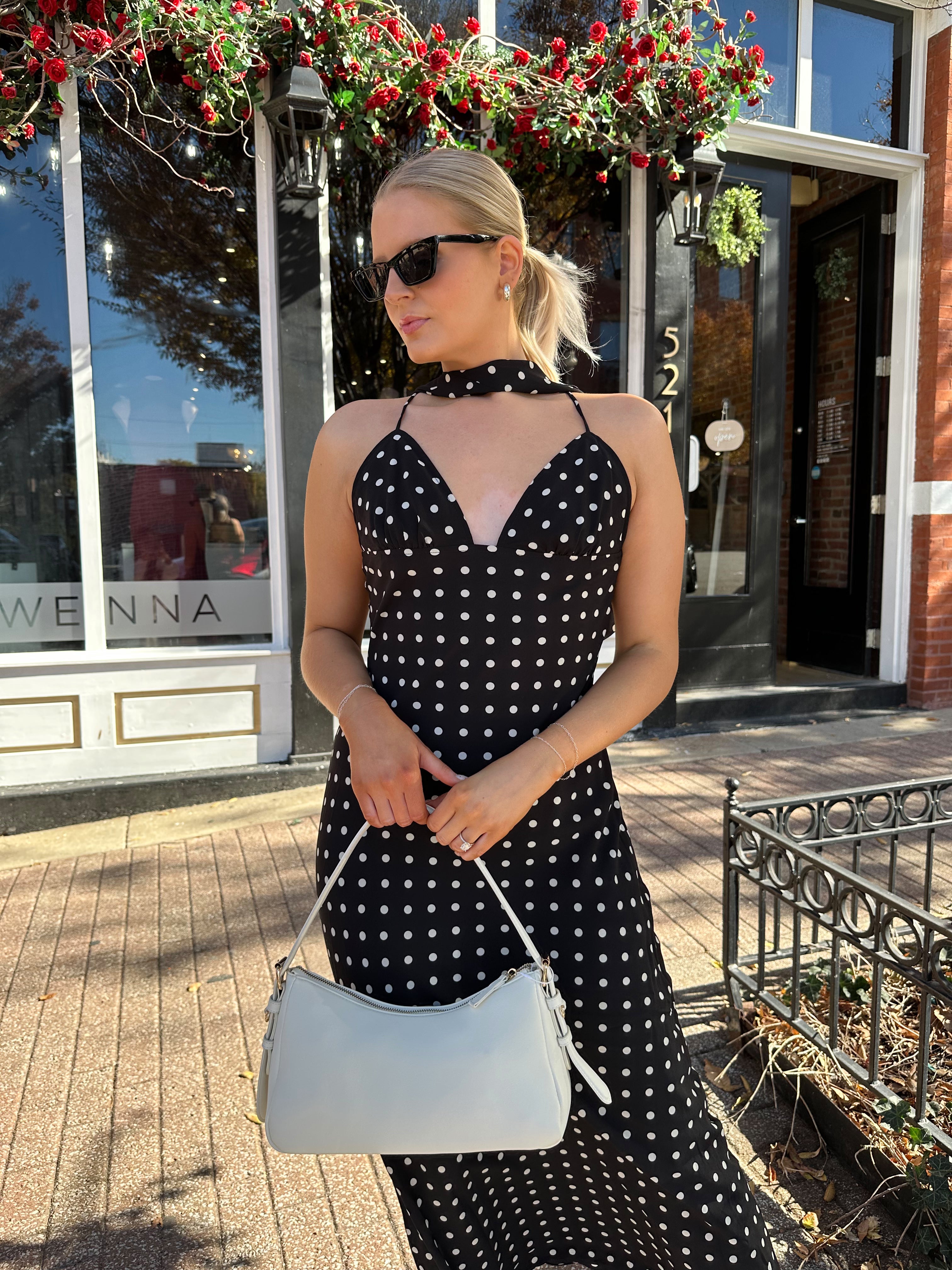 Thea Black and White Polka Dot Maxi Dress