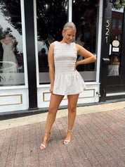 Esme Taupe Gingham Smocked Romper