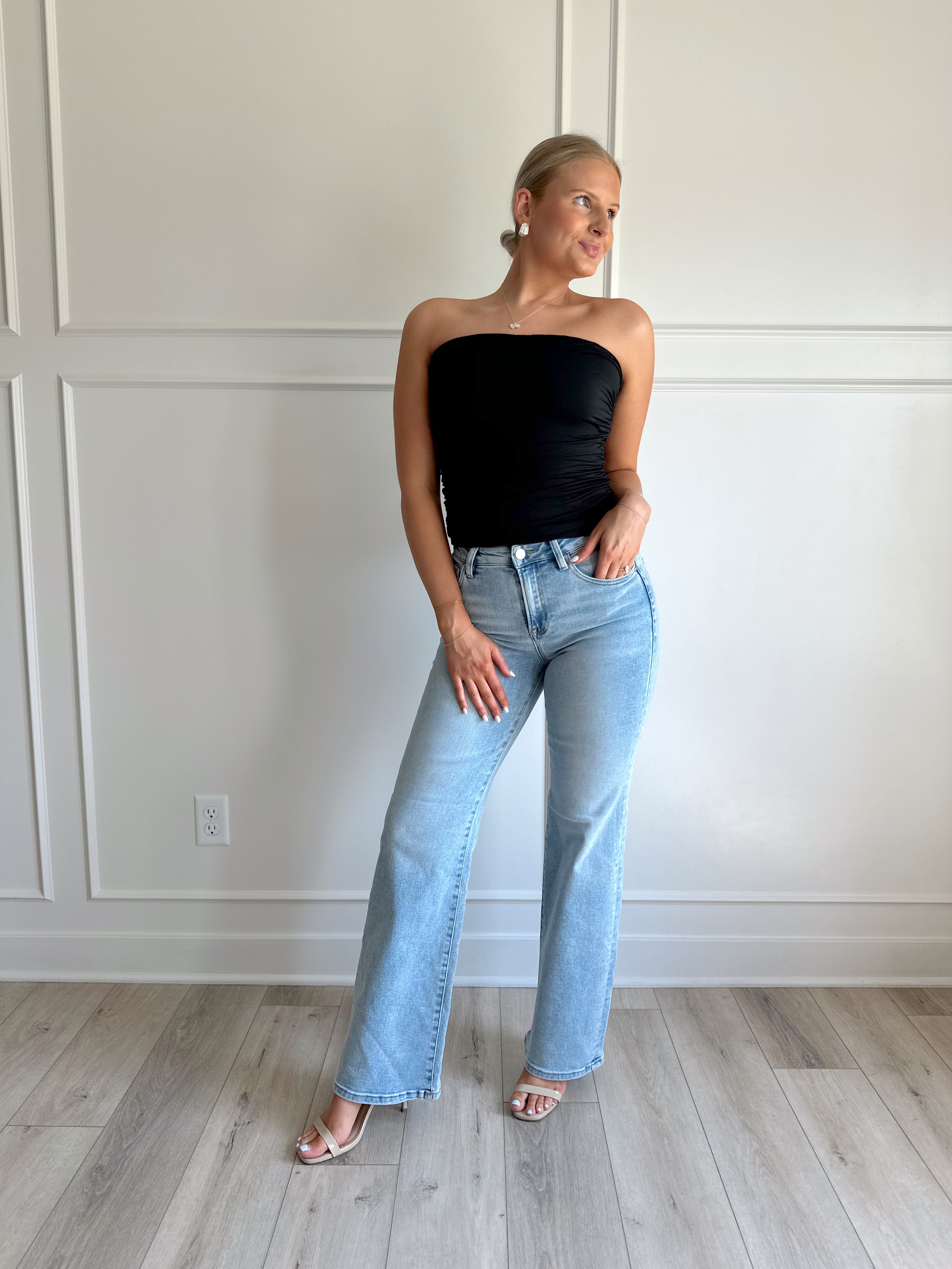 Rosie Medium Wash High Waisted Wide Leg Jean
