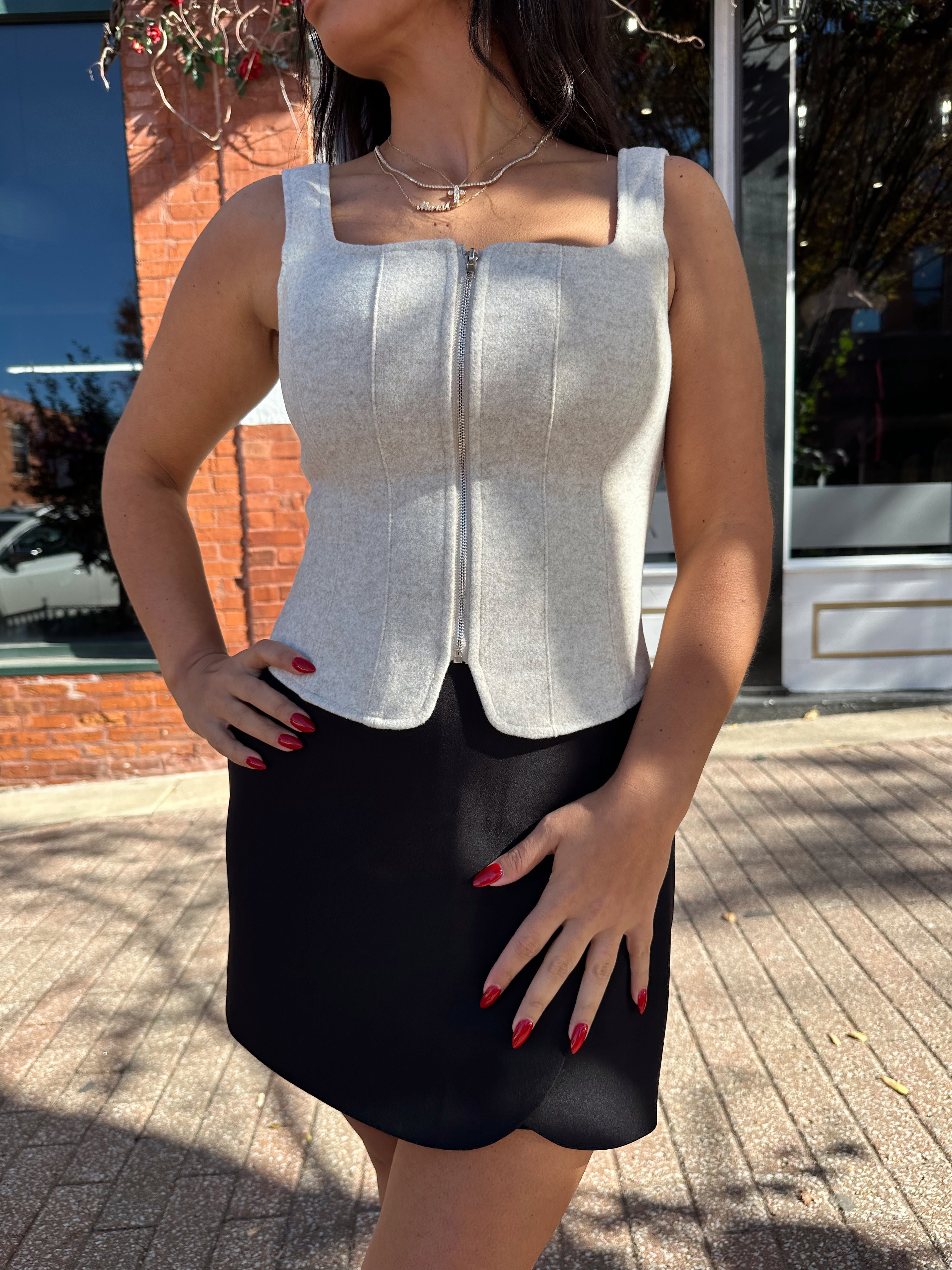 Greta Oatmeal Zip Up Tank Top