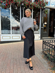 Lucienne Black Satin Maxi Skirt