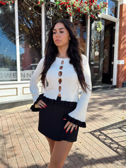 Lucia White and Black Contrast Long Sleeve Cut Out Top